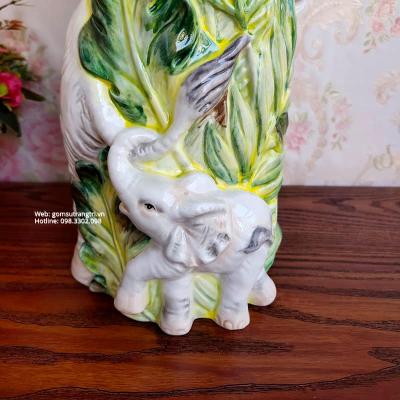 BÌNH SỨ CẮM HOA THỦ CÔNG VOI MẸ VOI CON